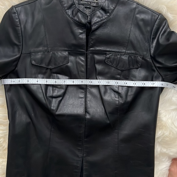 Leather Short Hem Blazer Jacket KENNETH COLE Black Banded Collar Womens M 6 8 - Picture 4 of 11